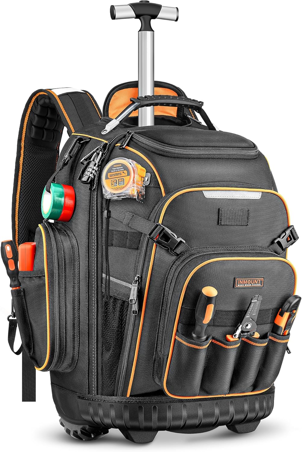 Tool Backpack Bag With Wheel, Heavy Duty Rolling Tool Backpack Hvac On Wheel Tool Bag For Men, For Electrician Construction Work Jobsite, Large Tool Organizer Men With Molded Base & Combination Lock