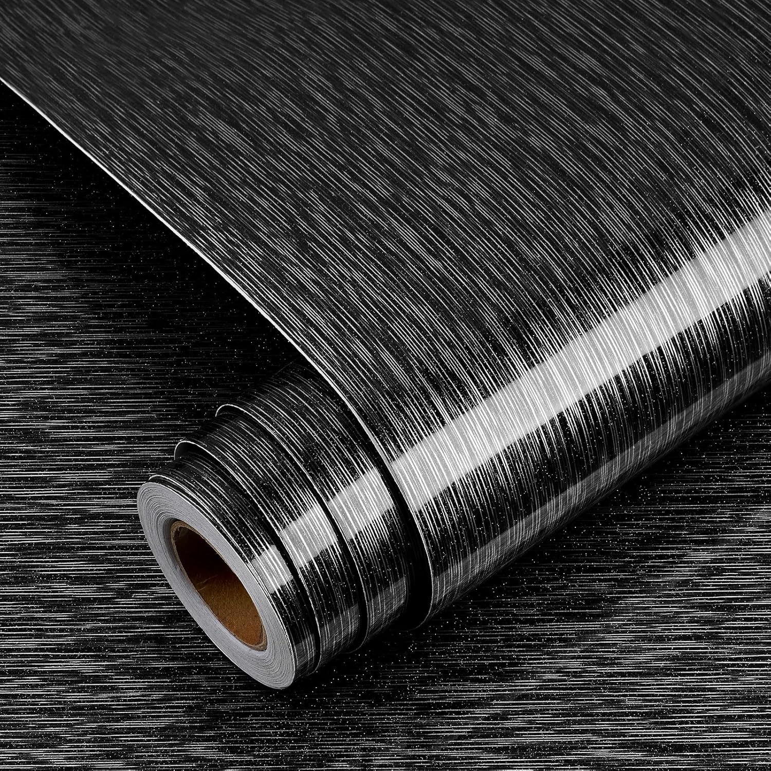 YENHOME 30"X118" Luxury Lustrous Stainless Steel Contact Paper Peel and Stick Countertop Contact Paper Waterproof Metallic Wallpaper for Cabinet Stainless Steel Wallpaper for Fridge Silver Black
