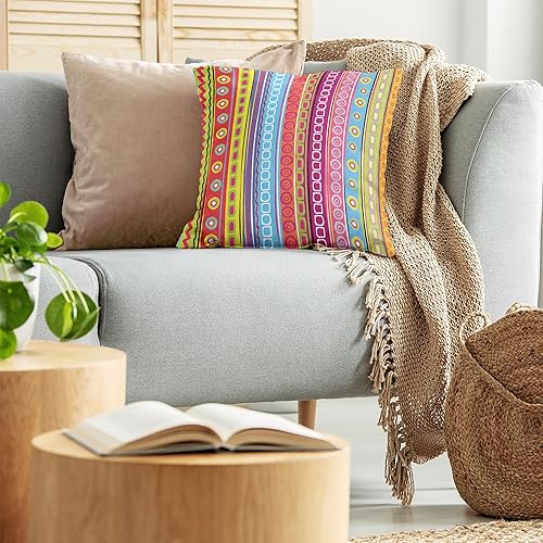 Miniatura 3 de Ambesonne Funda de cojín a rayas, coloridos círculos de rayas retro, patrón bohemio estilo años 90, estampado de arco iris, funda de almohada