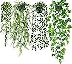 Der Rose 4Pcs Fake Plants Hanging Artificial Ivy Vine Faux Eucalyptus Hanging Plants, Boston Fern, String of Pearls for Living Room Bedroom Boho Wall Shelf Indoor Outdoor Decor