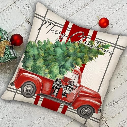 Miniatura 2 de Asamour Fundas de almohada decorativas rojas de 18 x 18 pulgadas, decoración navideña de invierno, vacaciones, casa de campo, decoración de almohada