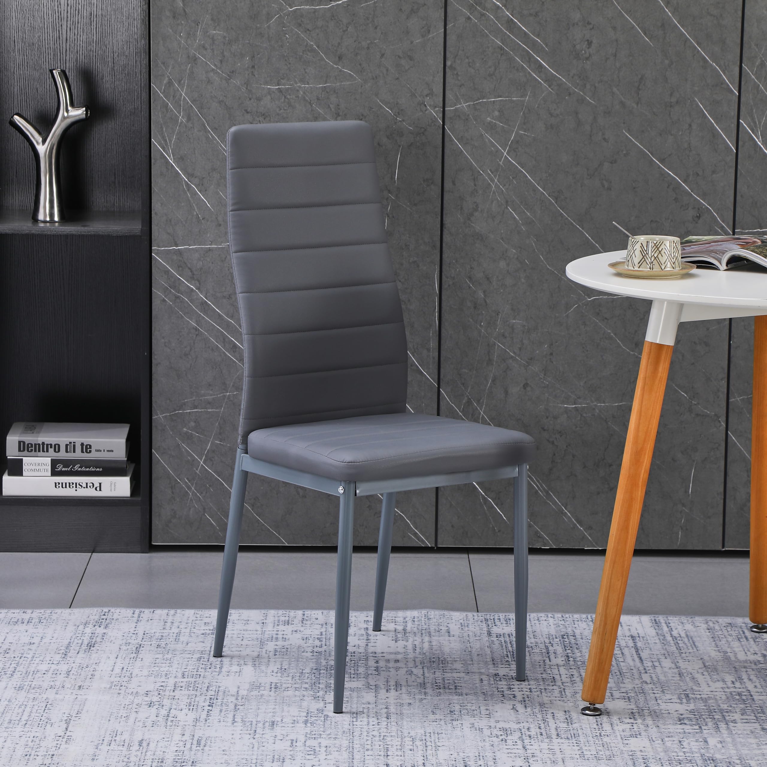 Stanew sedia da pranzo, cucina o salotto, 6 pezzi, con gambe in metallo, imbottita, rétro con cuciture bianche, colore: grigio