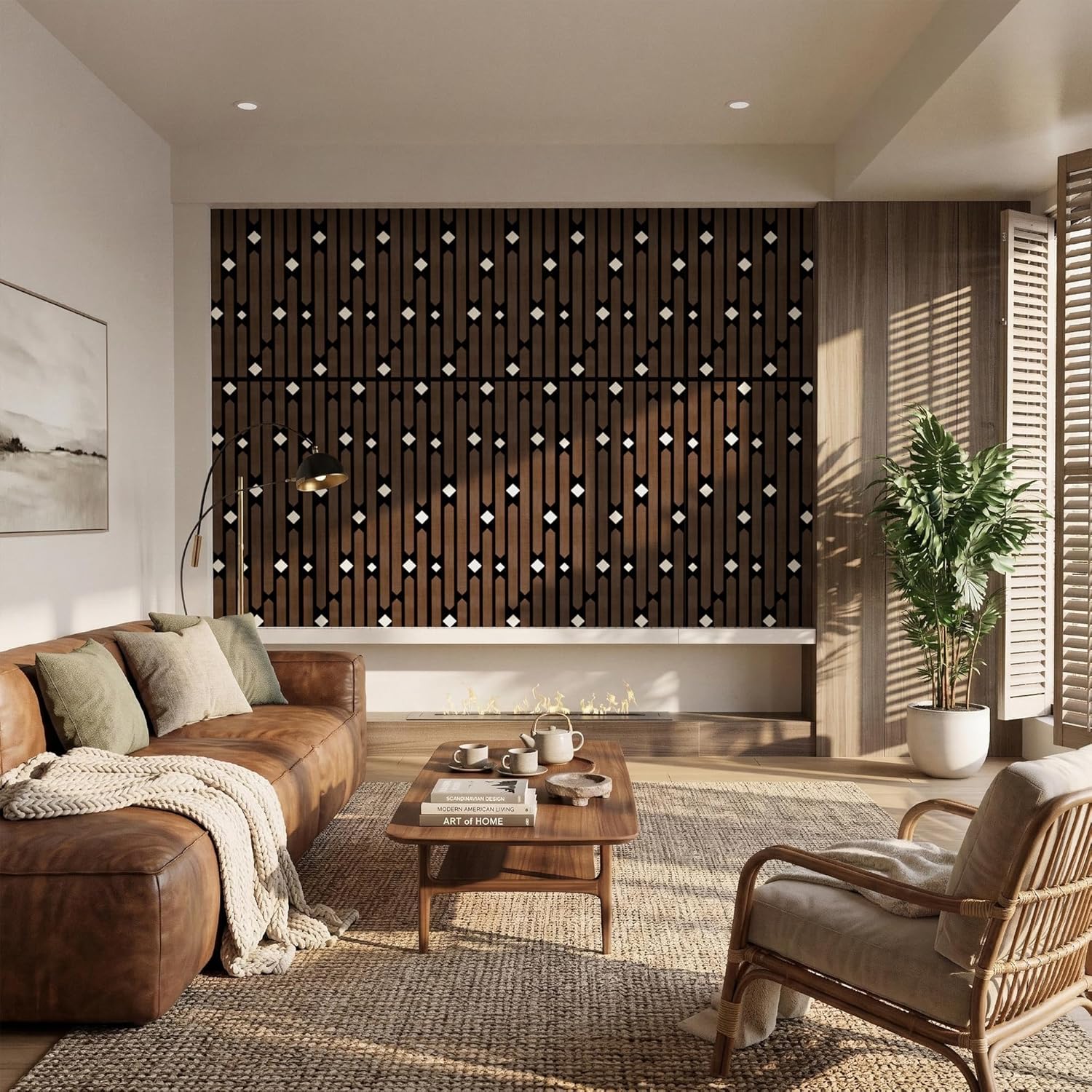 PVC Acoustic Wall Panels, Geometric Sound-Reducing Panels with Built-in Acoustic Layer, 23.6 × 47.2 Inches, 4 Panels per Box, Modern Decorative Wall Panels (Grey) (Walnut)
