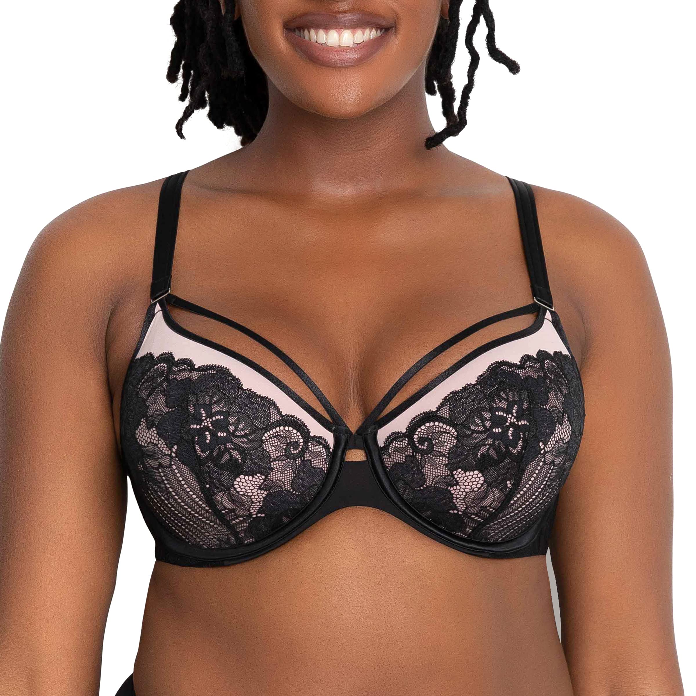 Curvy Couture Women's Plus Size Tulip Lace Push-Up Balconette Bra – Elegant Lift & Support