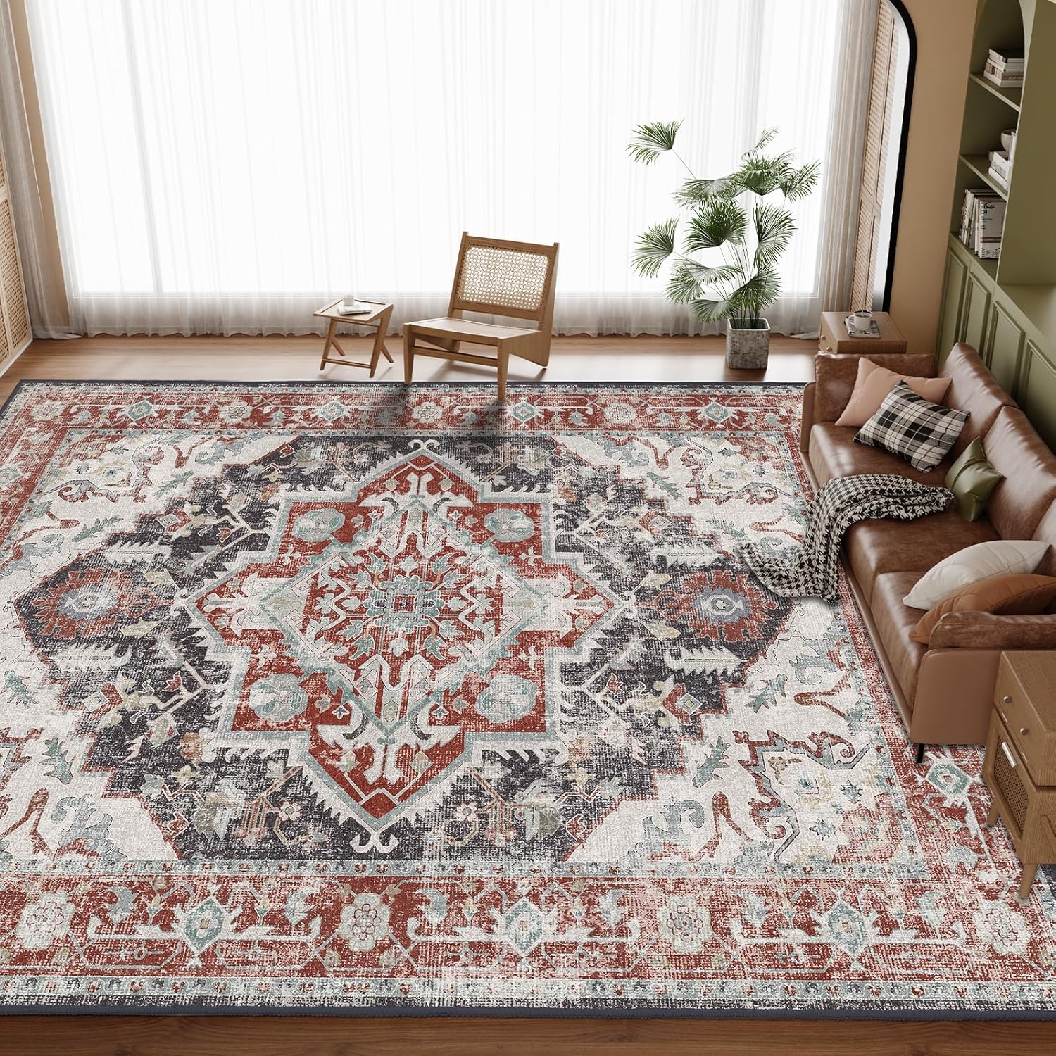 HOMFINE Classic Area Rug for Living Room - Vintage Floral Print Large ...