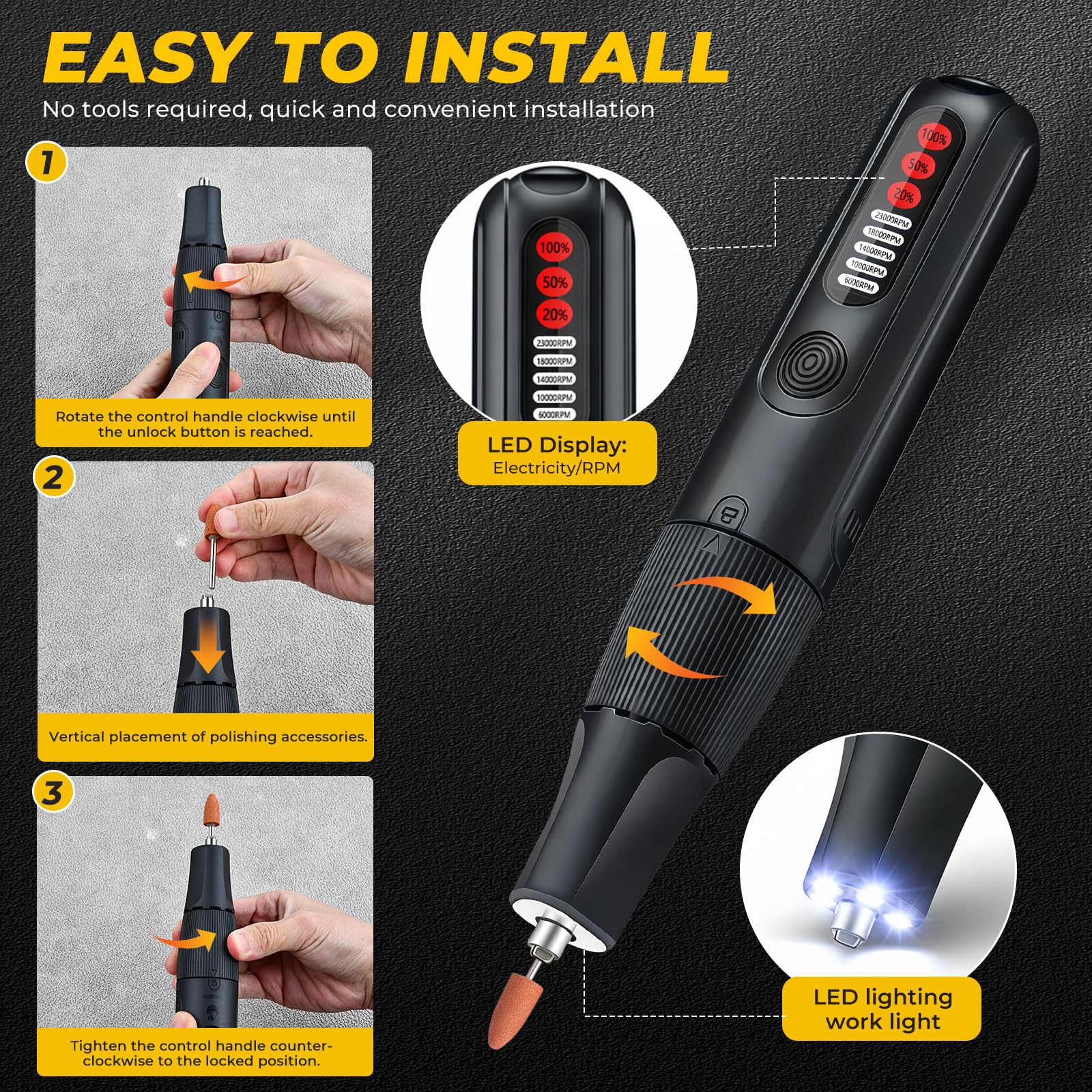 Strumento multifunzione 8V 61 accessori Utensile Rotante 5 marce 23000 giri/min MAX Mini Trapano a Batteria LED