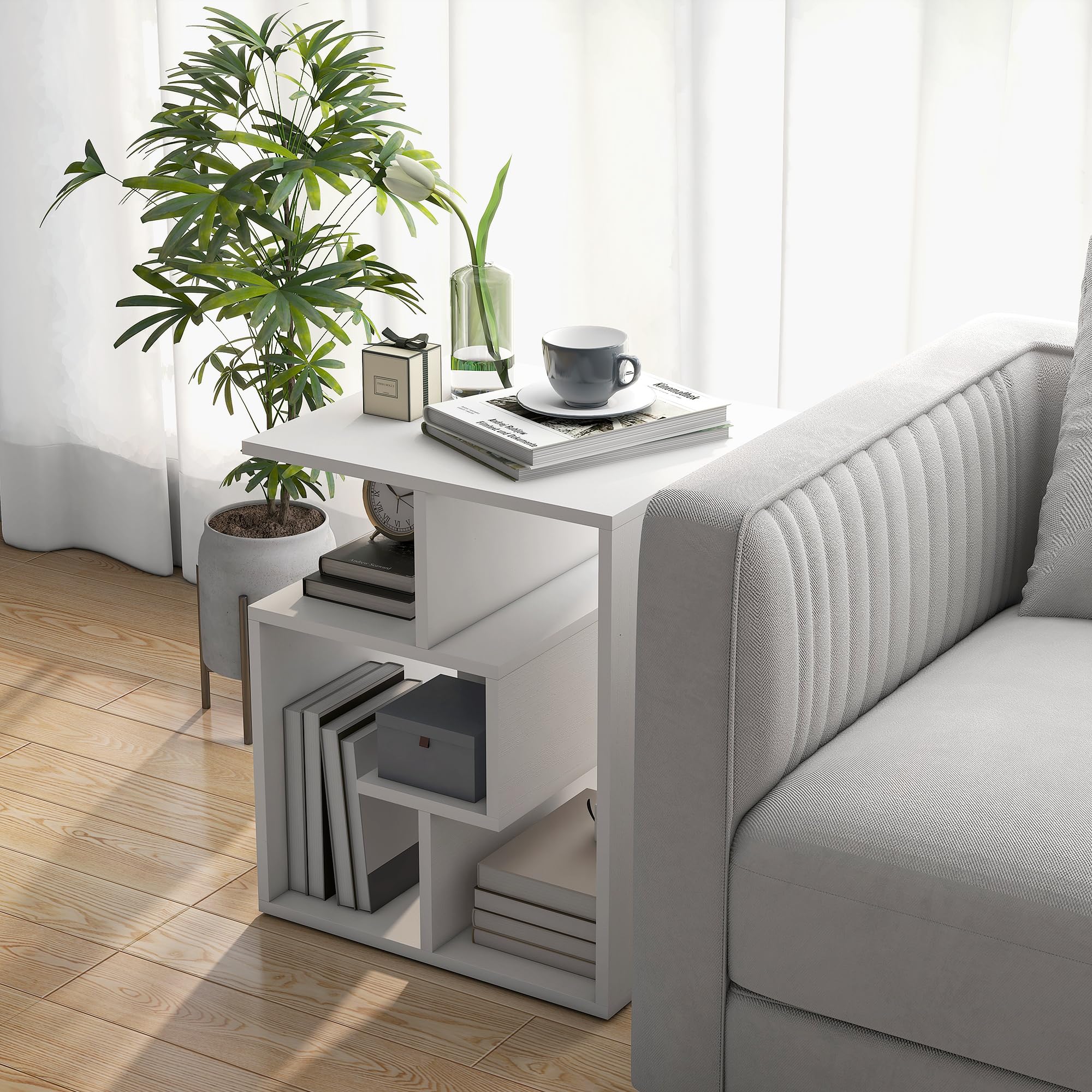 HOMCOM Mesita Auxiliar con Estantes de Almacenamiento 45x40x55 cm Blanca