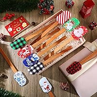 Vista 6 de Juego de 10 espátulas de silicona de Navidad con mango de madera, espátula de Papá Noel, espátula para hornear con tarjetas de regalo de Navidad