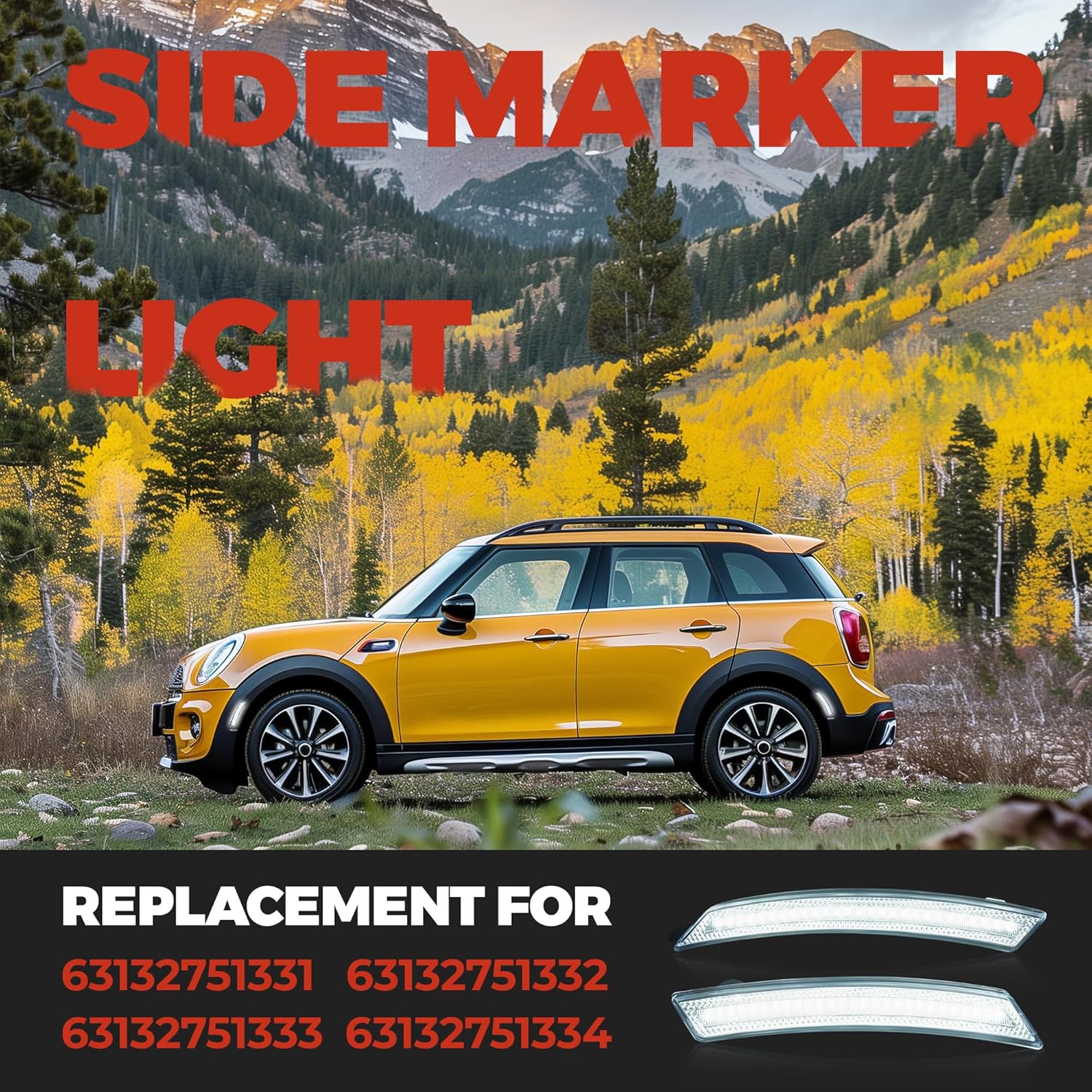 HECASA LED Side Marker Light Compatible with 2007-2015 Mini Cooper R55 R56 R57 R58 R59 R60 R61, Fender Bumper Lamps 4Pcs Clear Lens White LED, Clubman Hatch Convertible Coupe Clear Lens & White Light Rear & Front