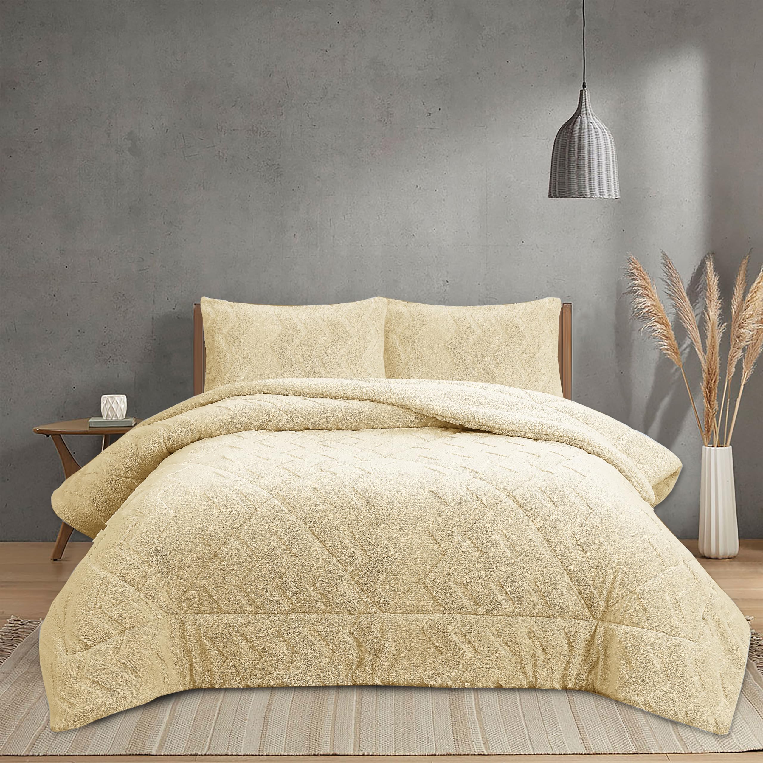 NH NOVOTEXTIL HOGAR Edredón Invierno Sherpa Cama 90 (180x260) Extra Grueso 560gr/m2 Efecto Borreguito - Edredón Suave, Cálido y Transpirable con 1 Funda Almohada (50x70) (Norwish Lino)
