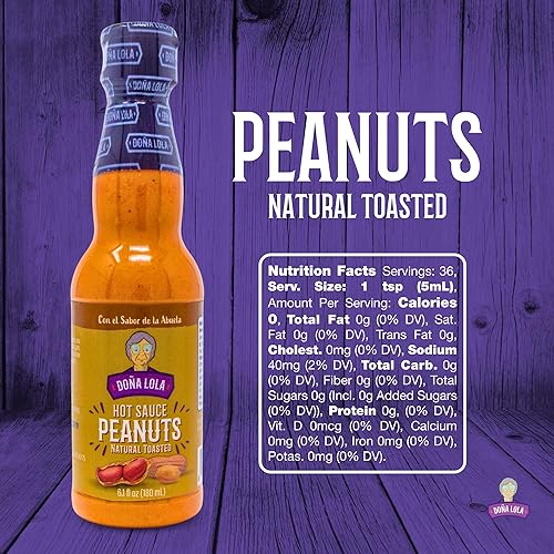 DOÑA LOLA Salsa caliente, 6.1 onzas líquidas, fabricada en México, sin sabores ni colores artificiales (cacahuetes tostados naturalmente)