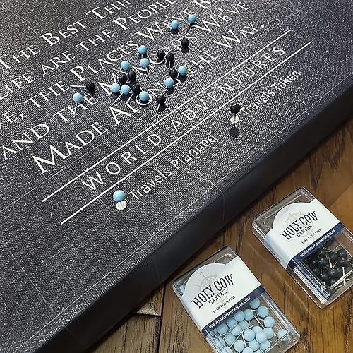 Miniatura 3 de HolyCowCanvas Personalized Grey Push Pin World Map on Canvas, 3 Sizes, Mark Travels, World Map Pin Board, Best Gift for People Who Travel Gift for