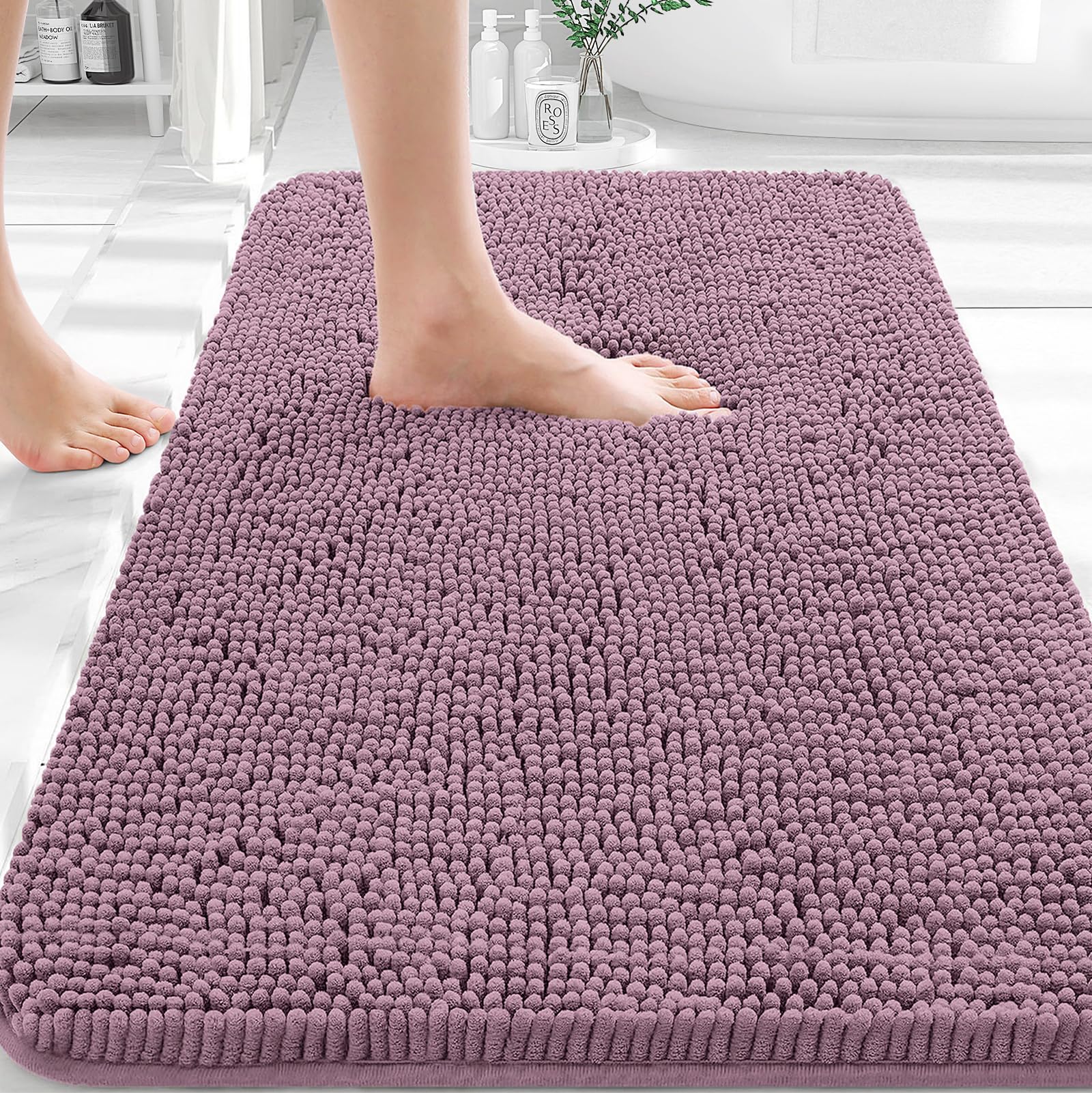 OLANLY Bathroom Rugs 30x20, Extra Soft Absorbent Chenille Bath Rugs | Deep Plum, Quick-Drying Rubber Backing, Machine Washable Bath Mat for Bathroom Floor, Tub and Shower, Home Decor Accessories
