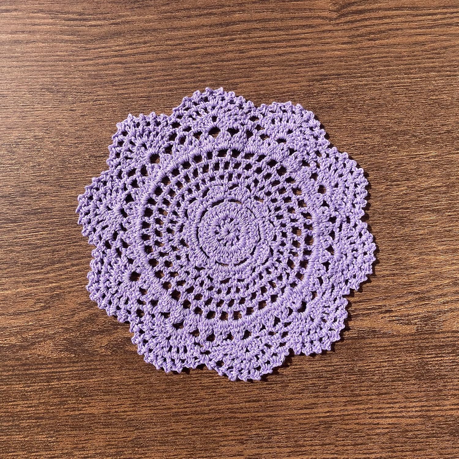 Hsvanyr Set of 6 Purple Round 8 Inch Beige Doilies Crochet