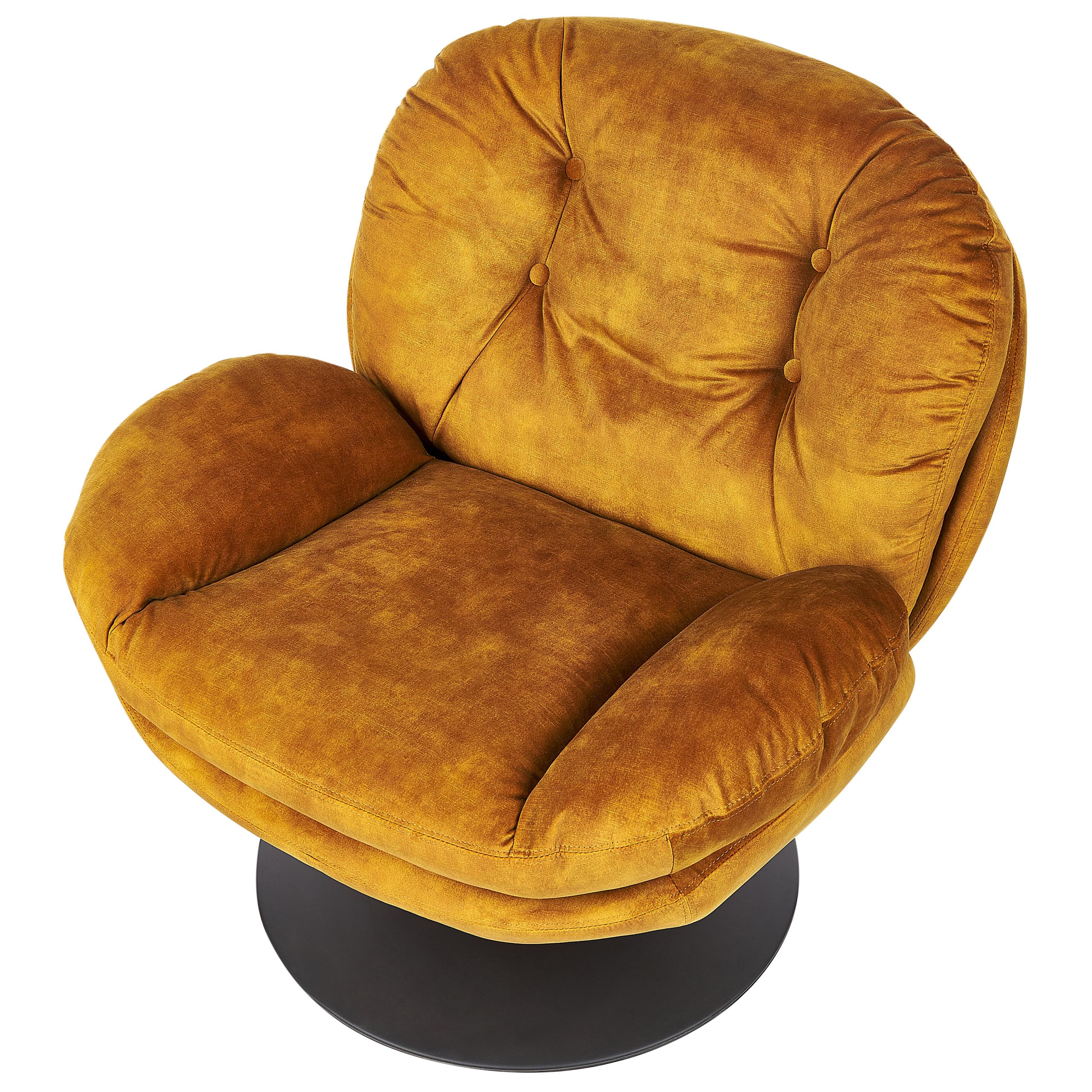 Beliani Sessel Samt gelb gesteppt mit Drehfunktion Metallgestell schwarz Retro Nolvik