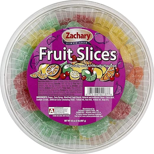 Zachary Multi Colored/Coated In Sugar Fruit Slices, 32 oz Gummy Candy Grocery