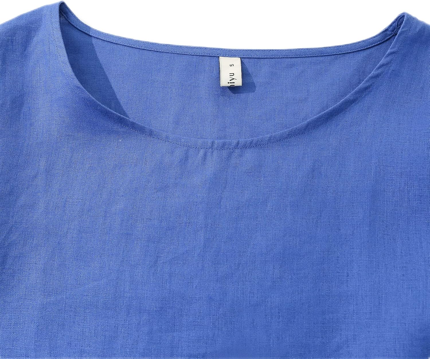Amazhiyu Women's Linen 3/4 Sleeve Blouse Crew Neck Summer Casual Tops Loose Fit - Image 3