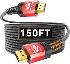 Fiber Optic HDMI 2.1 Cable 150FT,48Gbps Ultra High Speed Braided Uni-Directional Cord-8K@60Hz 4K@120Hz/144Hz HDCP 2.2&2.3 eARC DTS:X HDR10 VRR Compatible for RTX 5090/PS5/Xbox X/S/TV etc