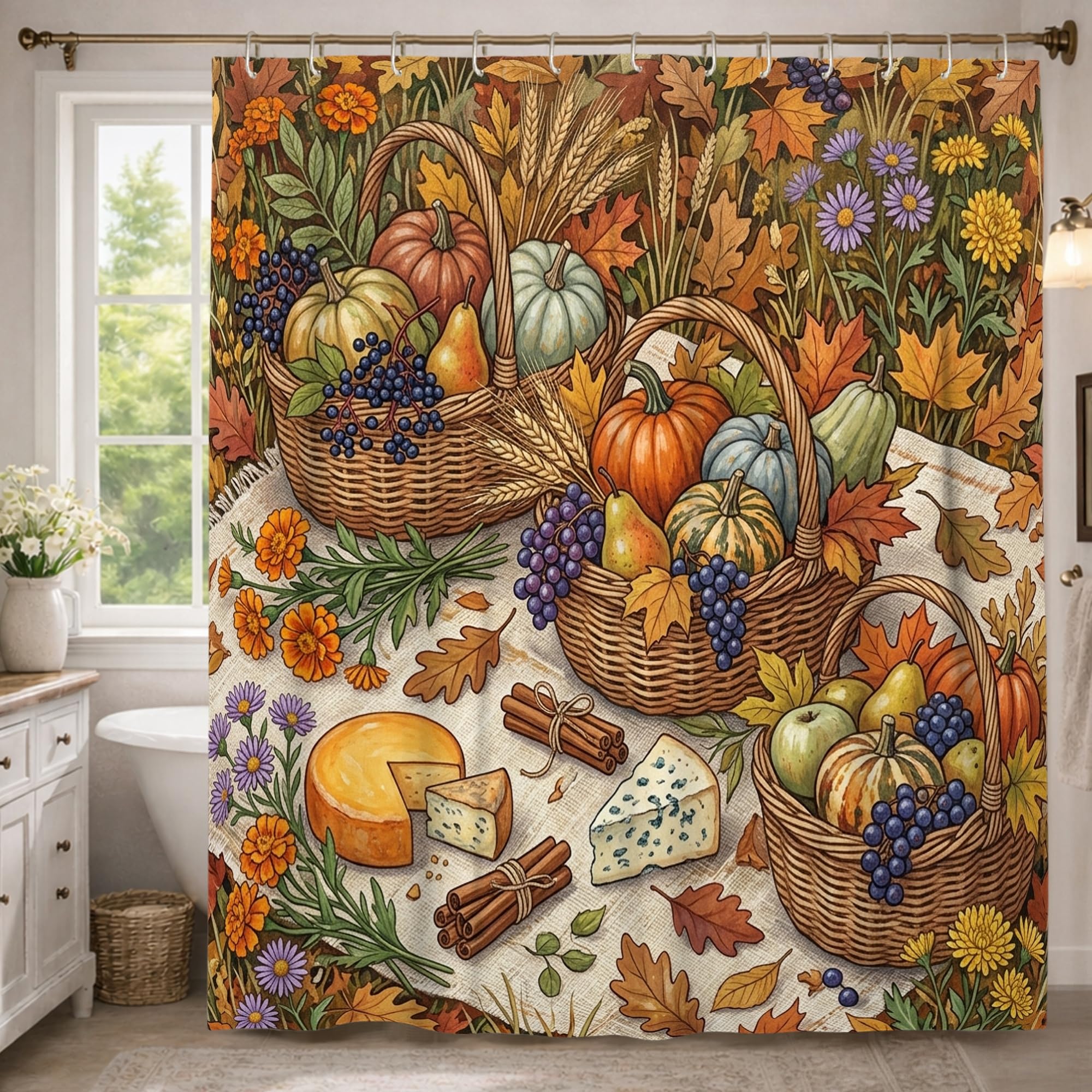 Rideau de douche de haute qualité en tissu imperméable orange rustique traditionnel 183 x 243 cm