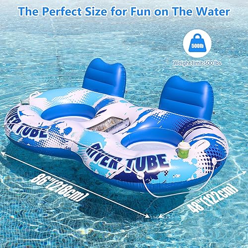 Miniatura 5 de JOSEN Flotador inflable de tubo de río, flotador de río resistente para 2 personas, flotadores de piscina para adultos, flotadores de río lago,