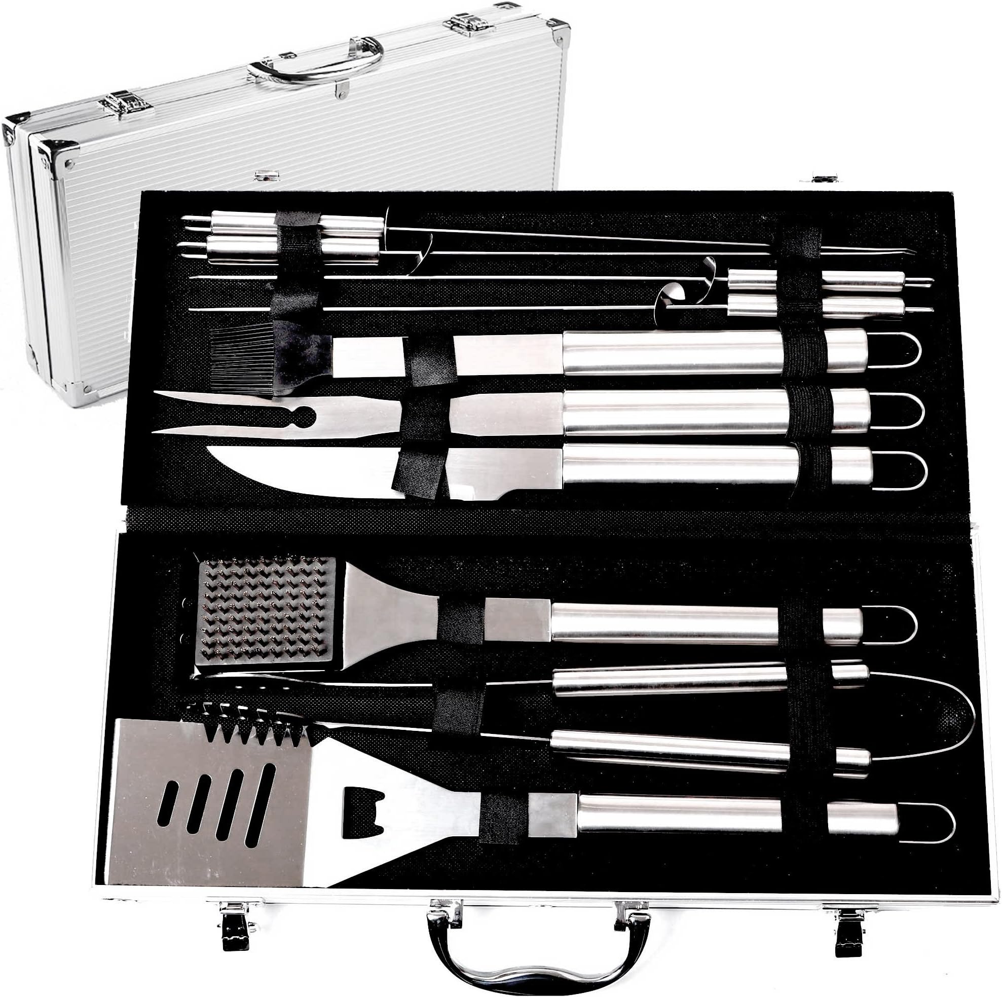 BBQ Grill Tools Set with Premium Aluminum Case - 10 Heavy Duty Stainless Steel Professional-Quality Grill Utensils/Barbecue Tools for Complete Outdoor Grilling | In a Portable Case