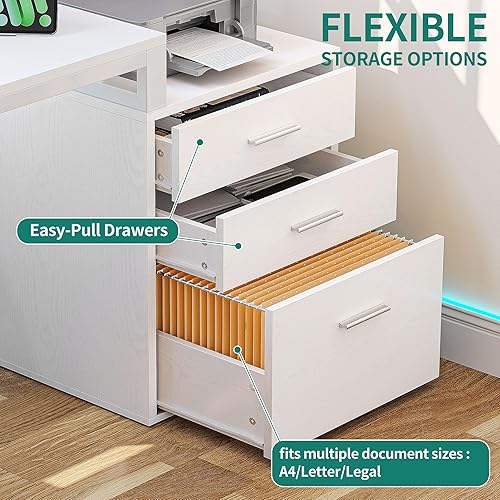 Miniatura 8 de YITAHOME Escritorio en forma de L con 3 cajones, escritorio de esquina de 65 pulgadas con tomas de corriente y luces LED, escritorio en forma de L