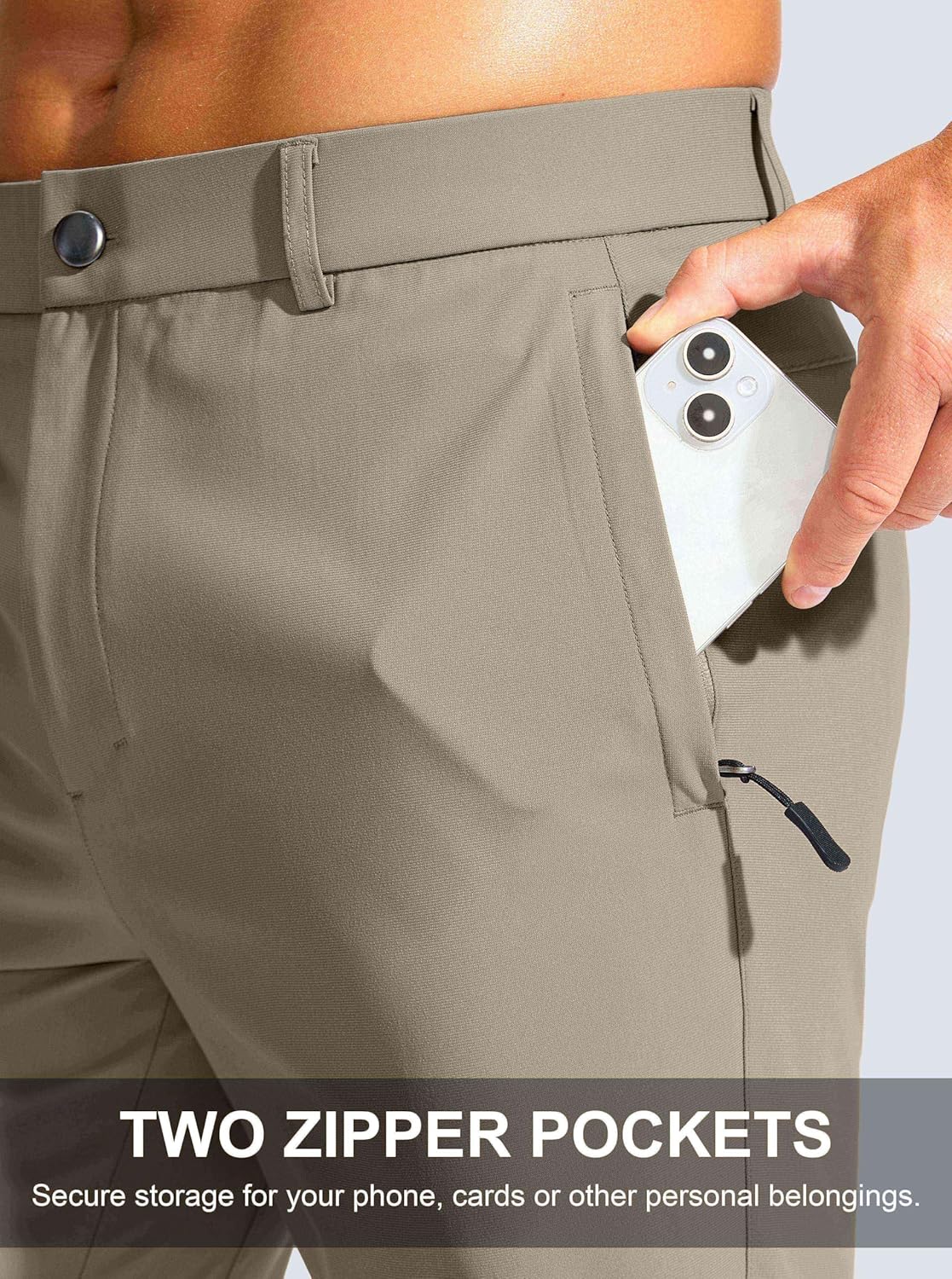 Men's Golf Pants - 30"/32"/34" Slim Fit Stretch Lightweight Dress Pants for Men with Zipper Pockets Casual Work - Image 4