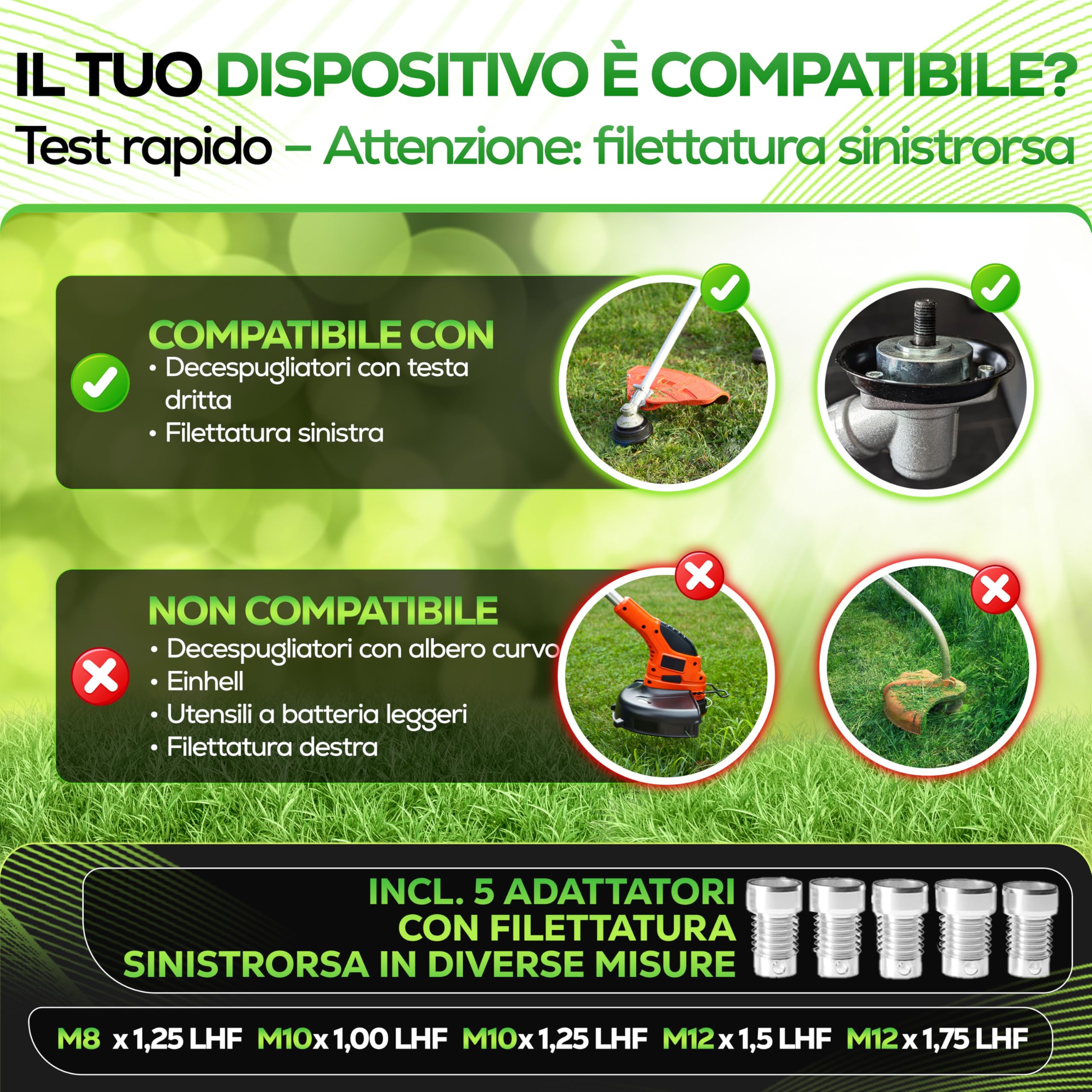 Heckenpracht® Testina falciante per decespugliatore con pomello in acciaio filettatura sinistra | Testina per trimmer con funzione Tap & Go | Taglio efficiente del prato con testina falciante per
