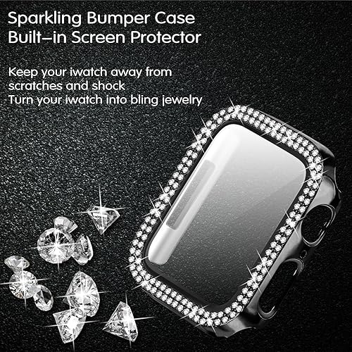 Miniatura 3 de JOYOZY Bling Bands Compatible with Apple Watch Band 38mm 40mm 41mm 42mm 44mm 45mm,Women Diamond Metal Strap Bands with Glitter Case Built-in Screen