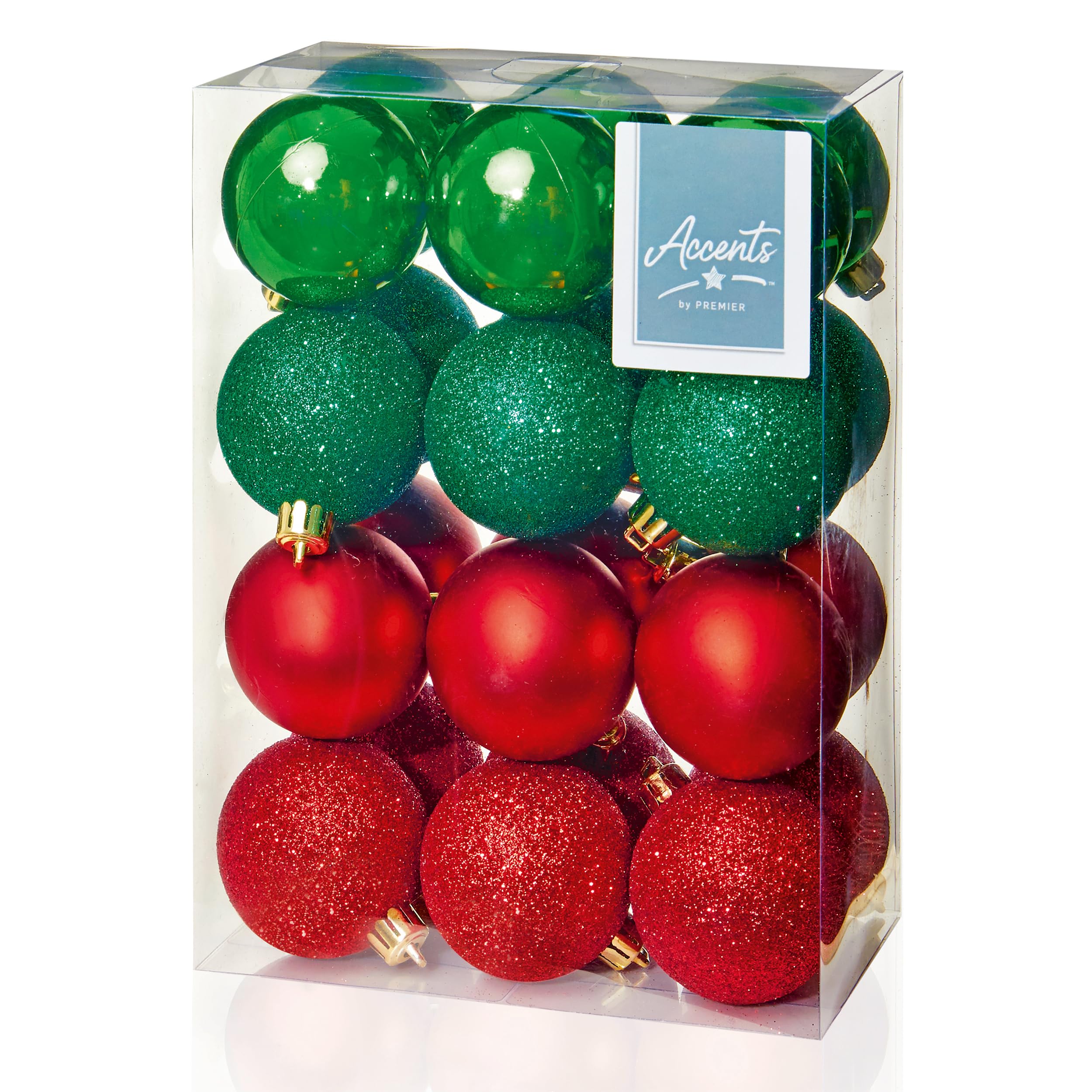 Widdle Gifts Red And Green 9349 Shatterproof Christmas Baubles 24 Pack 60Mm Premier Christmas Tree Decoration, Matt, Shinny And Glitter Baubles (Red And Green 9349)