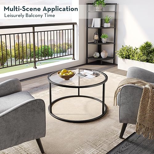 Miniatura 38 de SAYGOER Mesa de centro redonda de cristal para espacios pequeños, mesa central simple y moderna para sala de estar, oficina en casa, mesa auxiliar