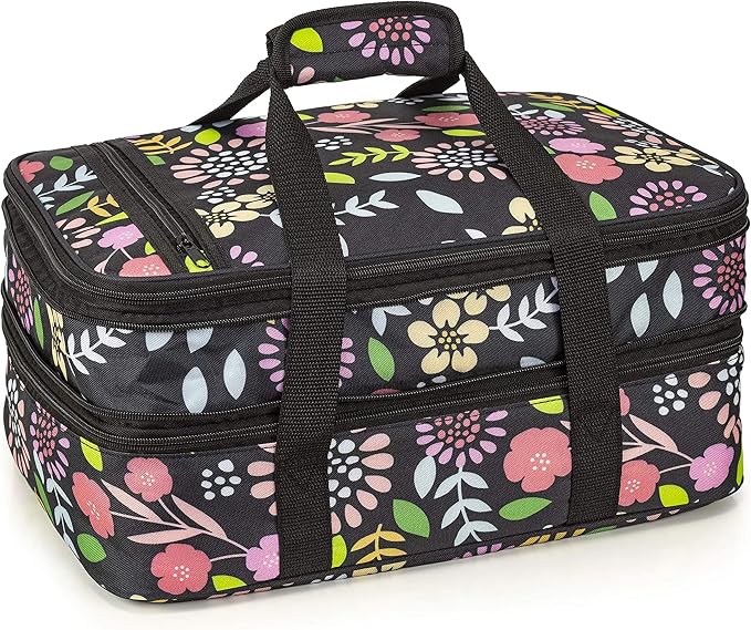 VP Home Double Casserole Insulated Travel Carry Bag (Garden Party) for Trip, Birthday Party, Mother's Day, Grocery Store, Supermarket, Outdoor Picnic.