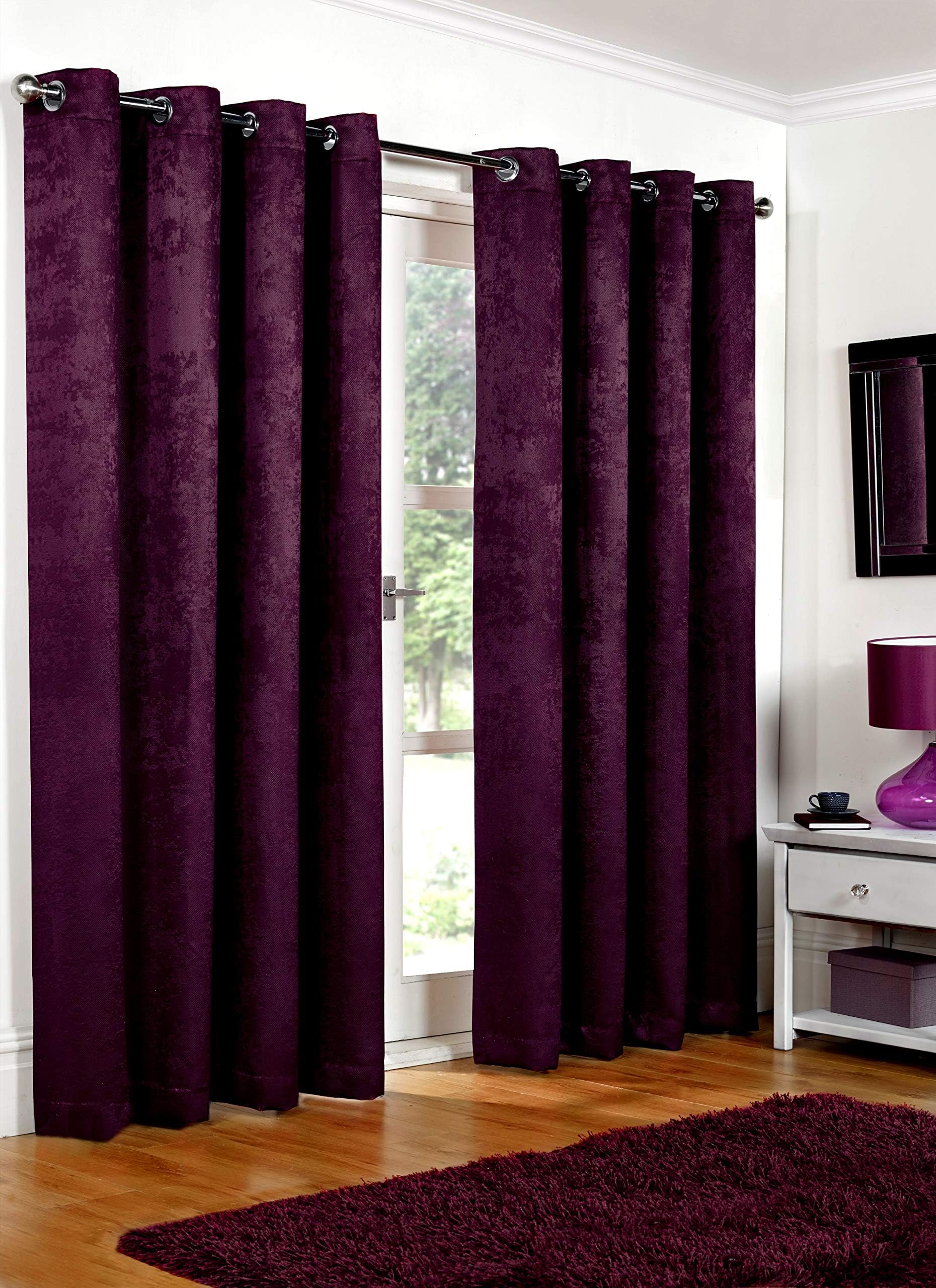 SW Living66" x 90" (168x228cm) Luxury Aubergine Purple Soft Woven Embossed Thermal Blackout Ring Top Eyelet Heavy Pair Curtains Lined