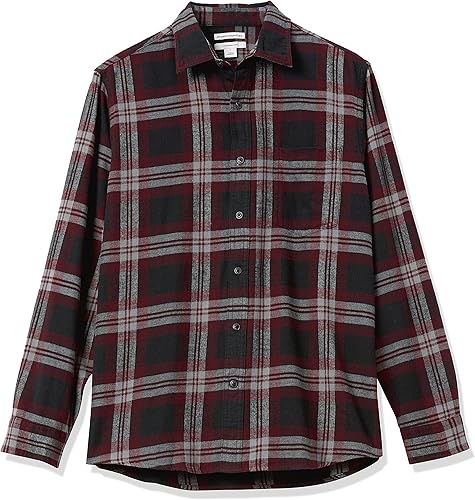 Miniatura 36 de Yaxa Essentials Camisas de franela de manga larga para hombre, corte ajustado, a cuadros con botones