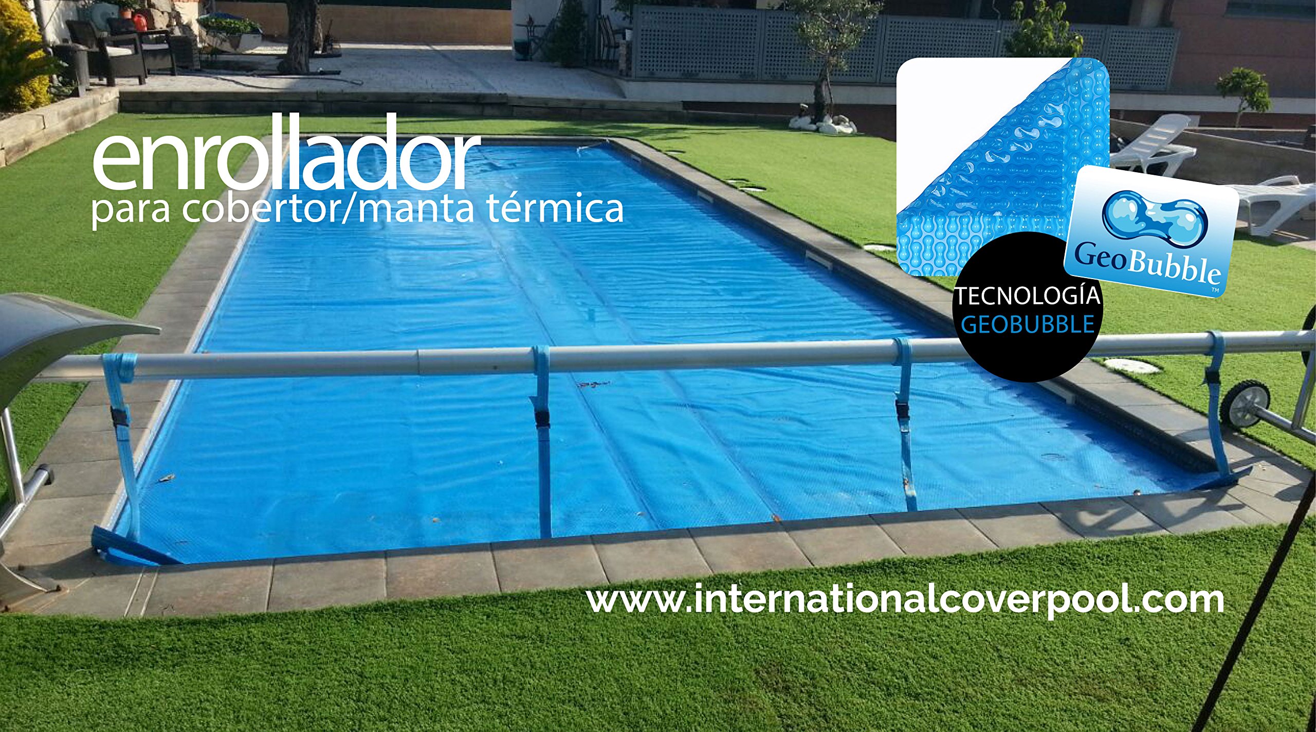 INTERNATIONAL COVER POOL Enrouleur de bâches pour piscines Télescopique Max 4,2m (avec Force de réducteur) (Acier Inoxydable et de l'aluminium)