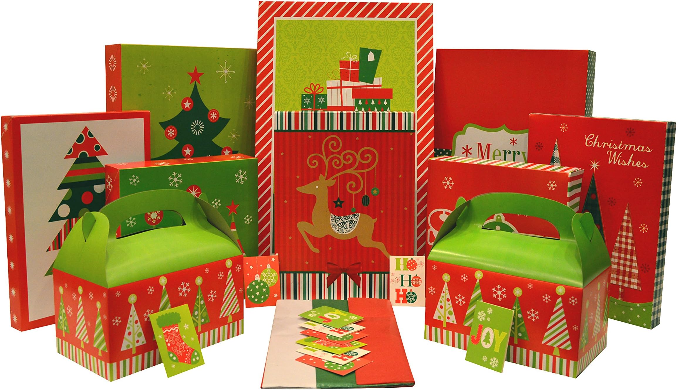 Holiday Box Set - Kit Contains Boxes, Tags, and Tissue Paper - Everything Needed to Wrap Presents
