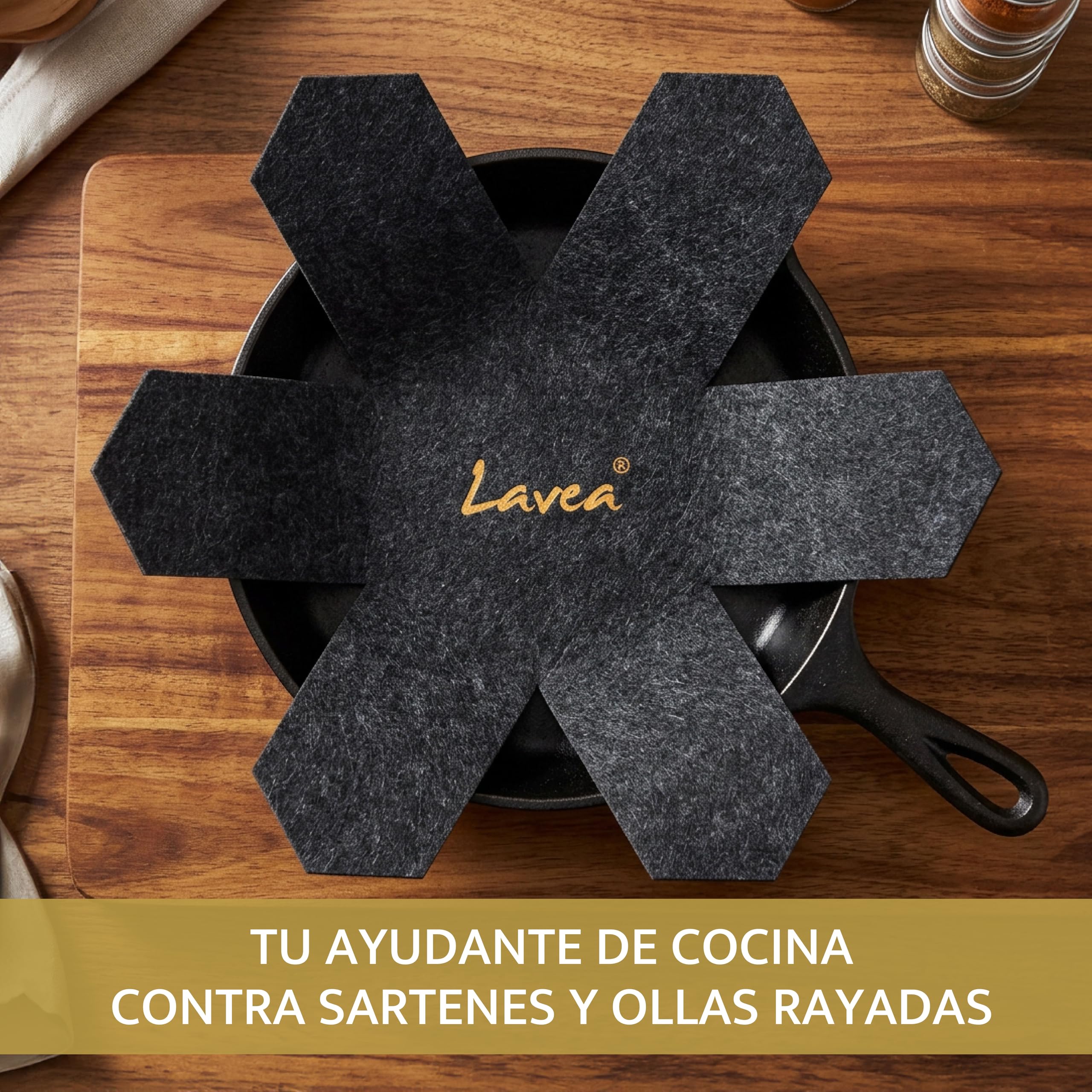Lavea® Set 5 Protector sartenes Separador sartenes – Gris Oscuro, 38 cm, Grosor 3 mm – Protector sartenes separadores para sartenes y cacerolas