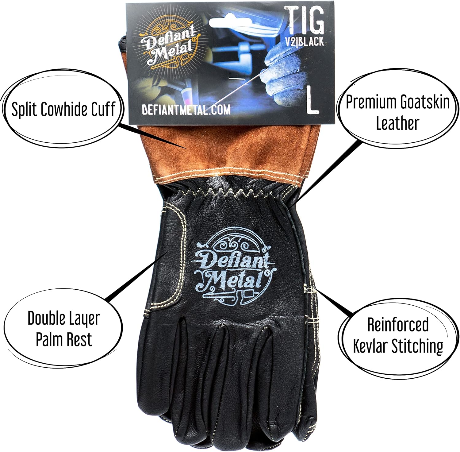 TIG Welding Gloves - Premium Black Goatskin Leather