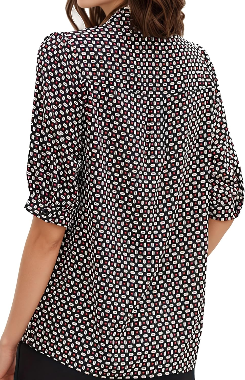 Womens Summer Business Casual Blouses Shirts V Neck Print Short Sleeve Work Tops Tunic - Image 4