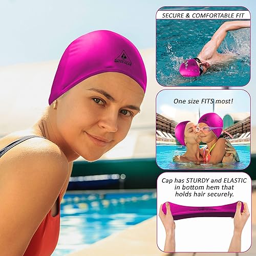 Vista 11 de Water Gear Synthetic Fiber Swim Cap - Comfortable and Durable Swimming Cap - Keeps Short or Long Hair Dry marino