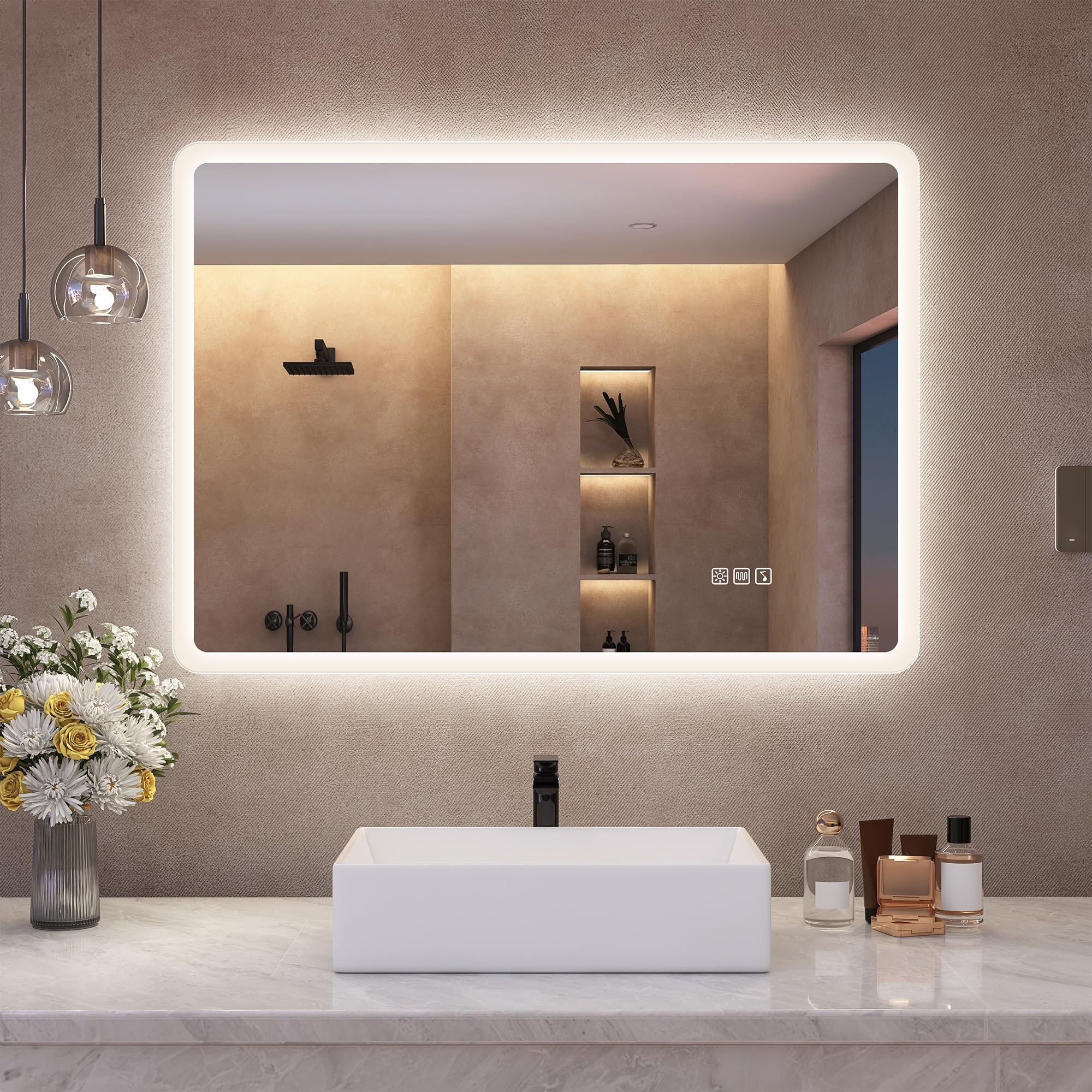Miroir LED Lumineux Salle de Bain Dimmable et Verre Trempé Anti-buée