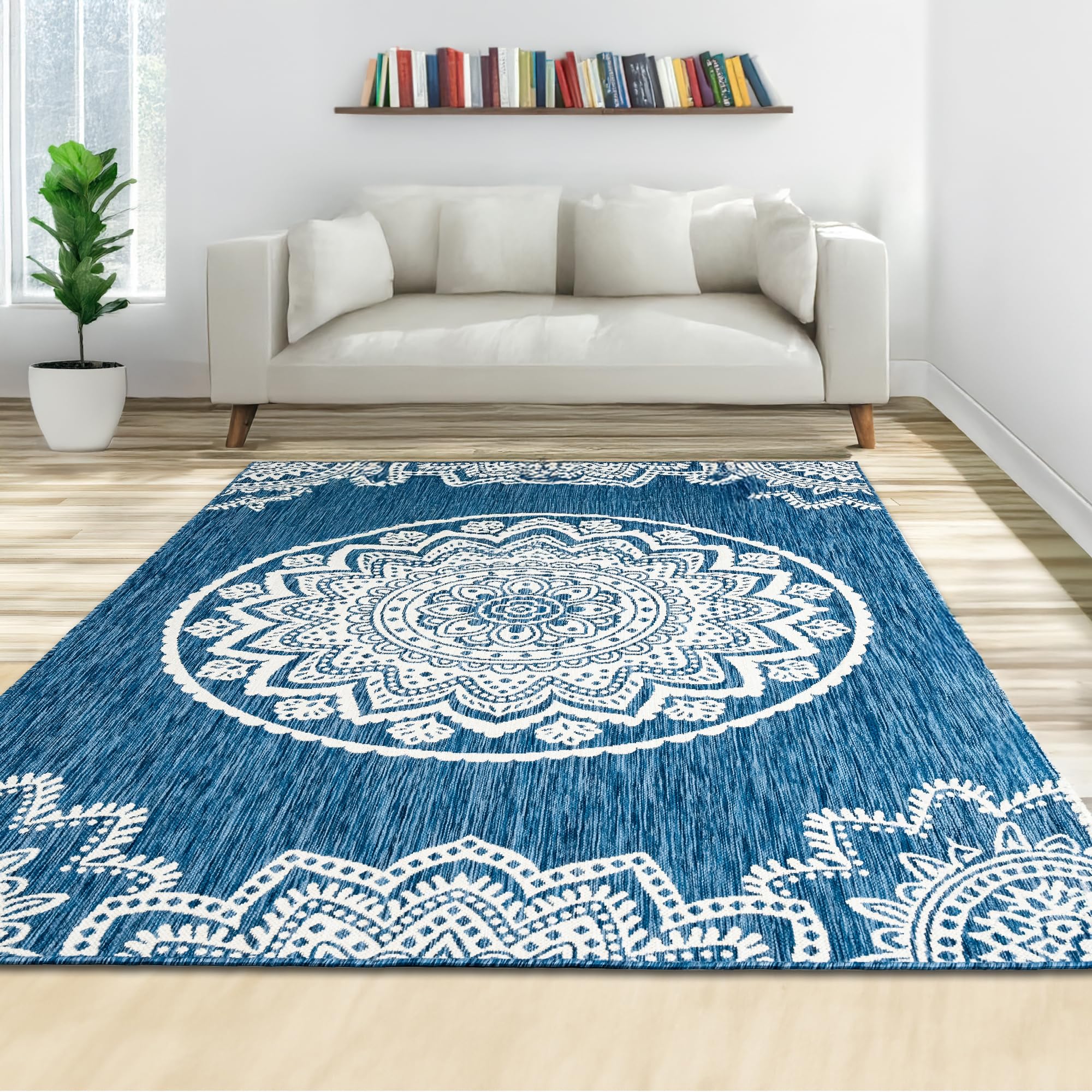 homeart Area Rugs – Durable, Stain-Resistant, Vibrant Geometric Design Carpets – Easy-Clean Rugs for Living Room, Kitchen, Entryway, or Bedroom – Mandala - Blue Cream - 80x150 cm