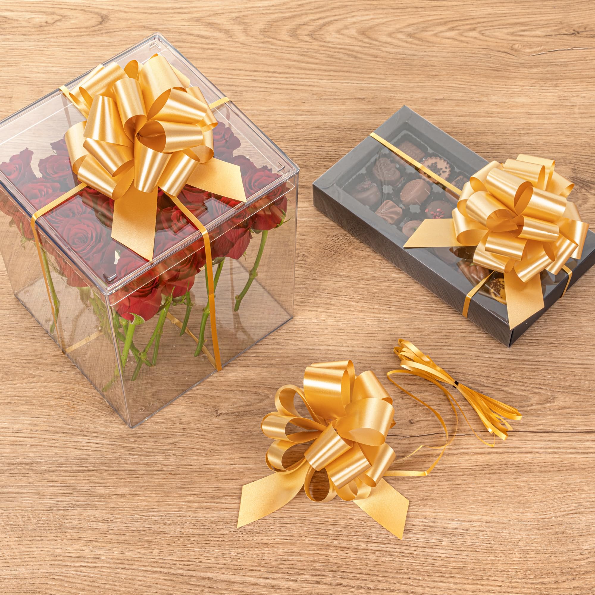 Lot De 12 Nœuds à Tirer FAURAPMNG Pour Emballage Cadeau - Doré - 15,2cm Et 12,7cm
