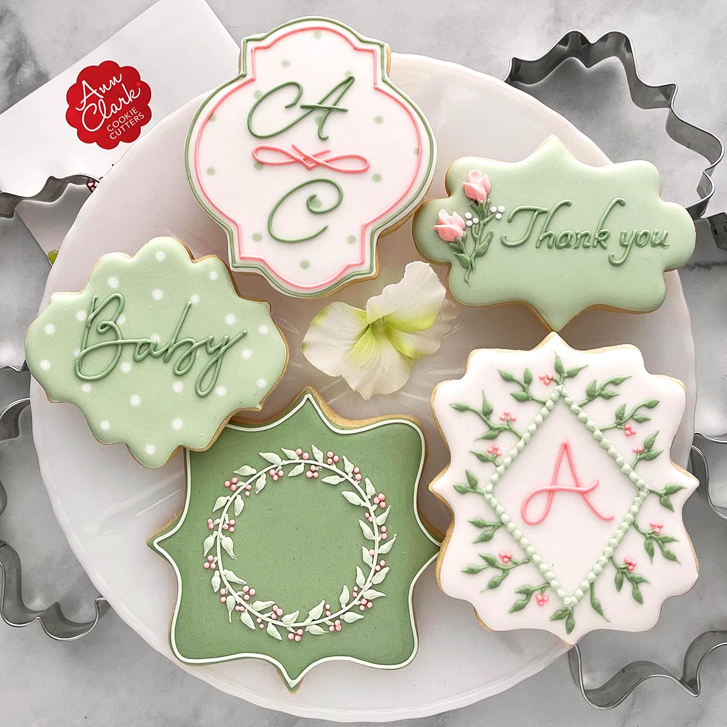 Plaque Cookie Cutters 5-Pc Set Made in USA by Ann Clark, Square Plaque, Oval Plaque, Photo Plaque, Long Fancy Plaque, Square Plaque