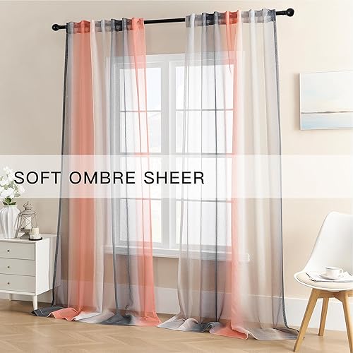 Vista 37 de XiDi Ombre Sheer Curtain Panel Set,Pink Green and Purple Semi Transparent Voile Drapes Short Sheer Curtains for Girls Bedroom Decor,2 Packs 52inch