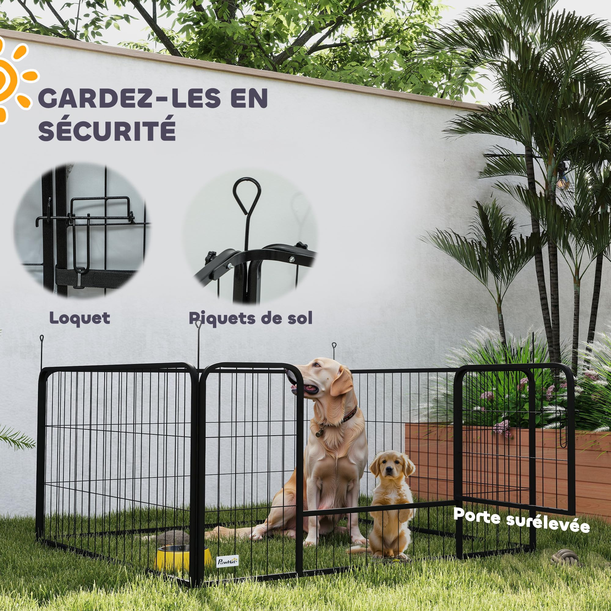 PawHut Parc de Mise Bas pour Chien, Caisse de Mise Bas pour Chiens, avec Porte verrouillable, Tissu Oxford 600D, Tapis de propreté Lavable, enclos Chien, en Acier, 122 x 122 x 60 cm, Noir | Caisse de Mise Bas, Porte Verrouillable, Tissu Oxford 600D, Tapis