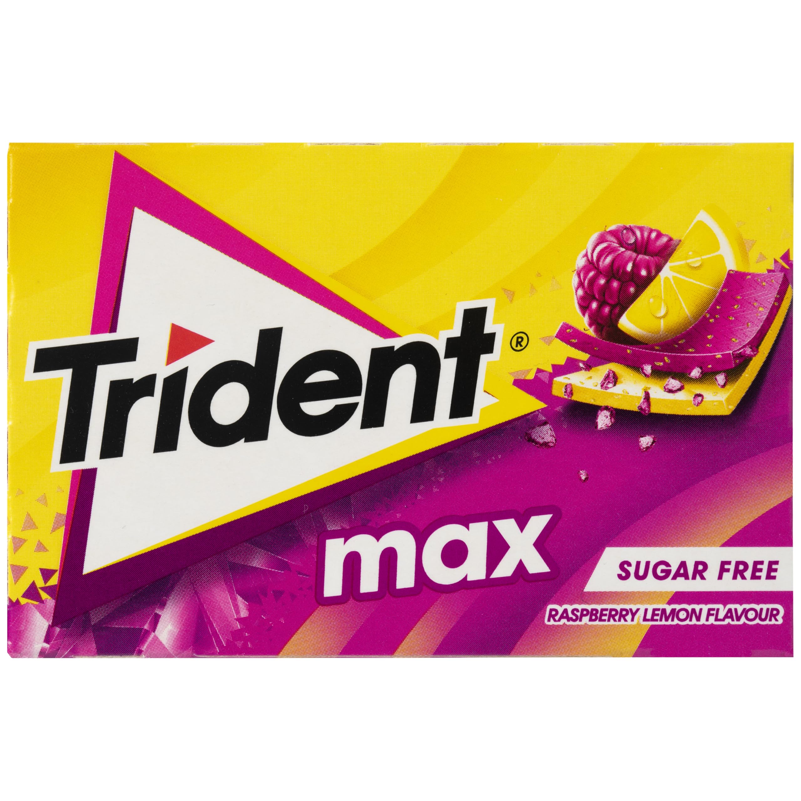 Trident Max Raspberry Lemon- Chicles sin Azúcar con Sabor a Frambuesa y Limón- Paquete de 12 Envases de 23 g