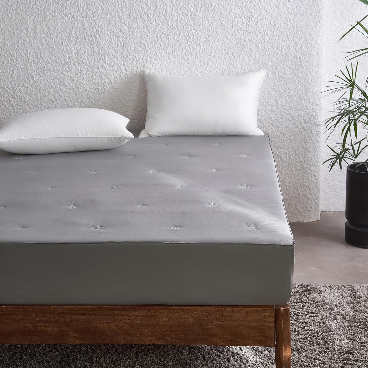 Simple&Opulence Queen Size Mattress Pad Protector, 100% Cotton Top Cooling Breathable Quilted Mattress Cover Fitted Sheet Stretches up to 16 Inches Deep Pocket Non Slip Soft Bed Pad Topper-Dark Grey