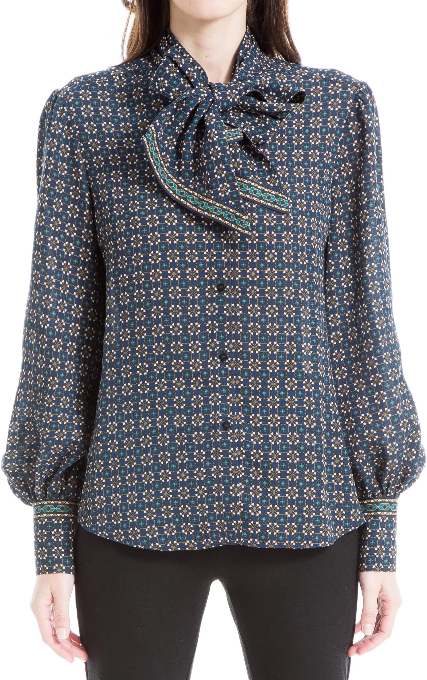 Max StudioWomen's Long Sleeve Neck Tie Blouse