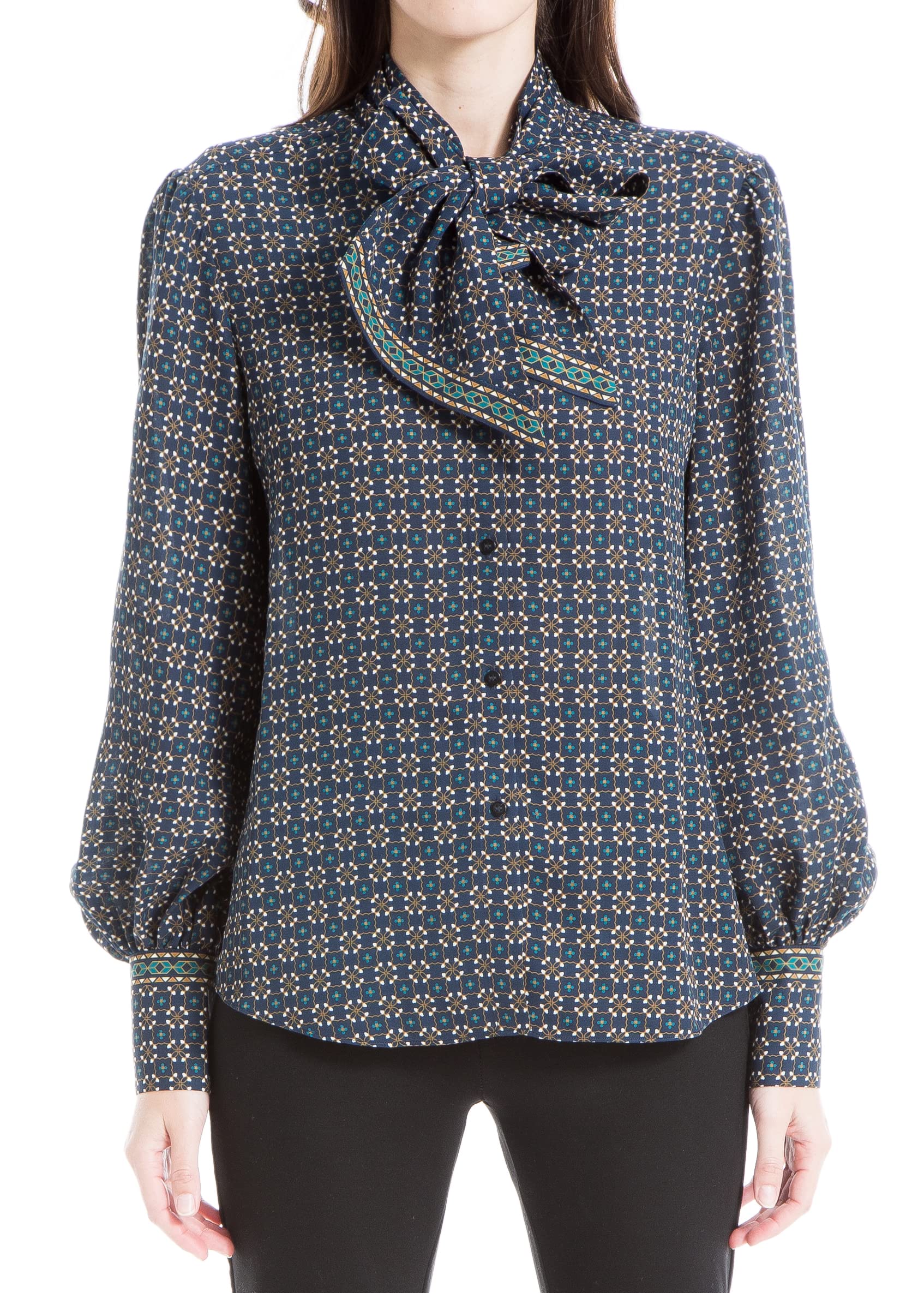 Max StudioWomen's Long Sleeve Neck Tie Blouse